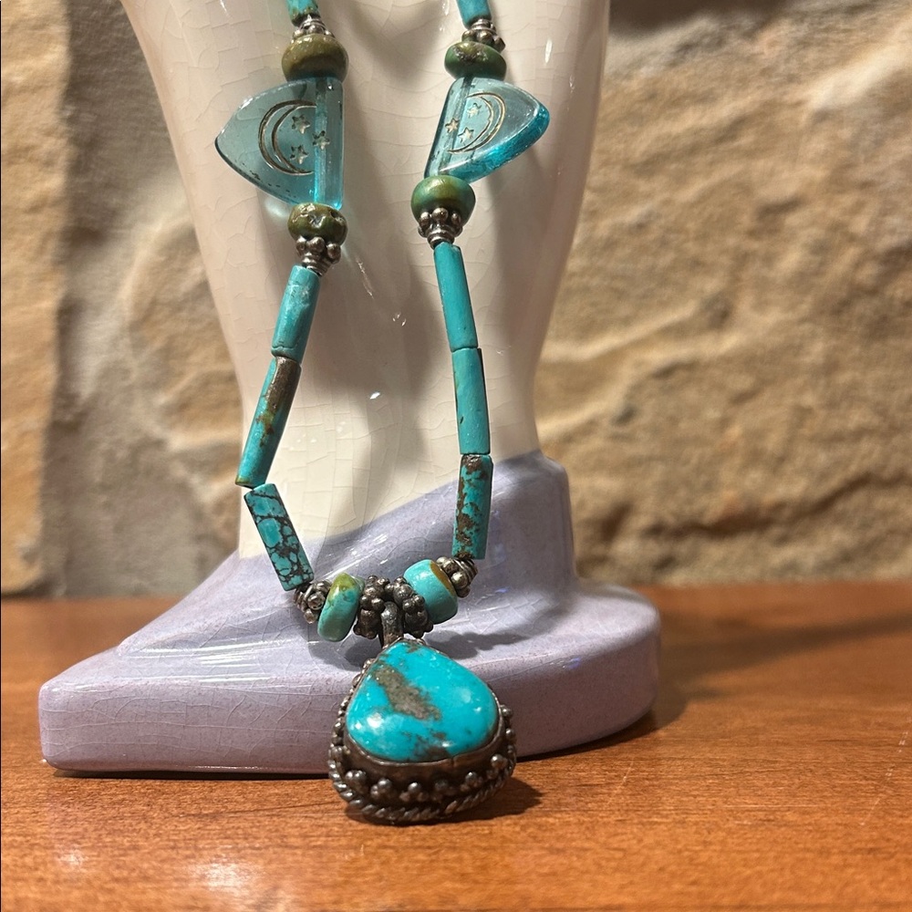 Turquoise Beaded Necklace with Silver Accents Coastal Cowgirl, Rodeo